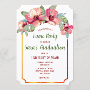 Convites Watercolor Hibiscus Luau Festa de formatura Invite