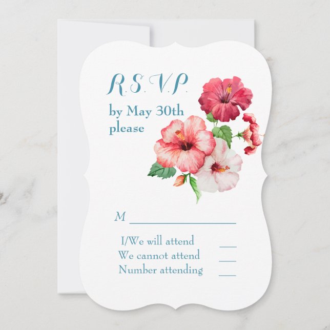 Convites Watercolor Hibiscus Tropical RSVP (Verso)