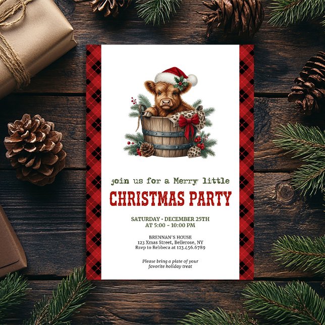 Convites Watercolor highland cow festive holiday invite (Watercolor highland cow festive holiday invite)