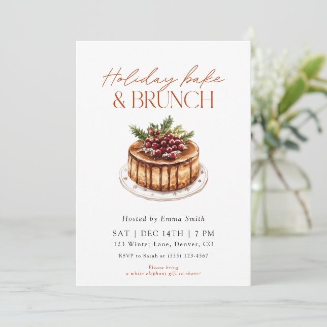 Convites Watercolor Holiday Bake and Brunch (Em pé/Frente)