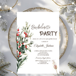 Convites Watercolor Holly Berry Greenery Bachelorette