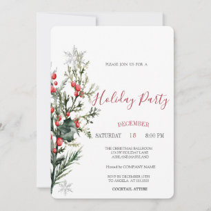 Convites Watercolor Holly Berry Greenery Natal