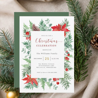 Convites Watercolor Holly Christmas Celebration Invitation
