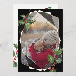 Convites Watercolor Holly e Red Berries Black