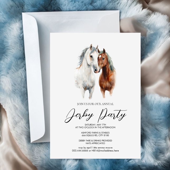 Convites Watercolor Horses Derby Party Invitation with Eleg (Criador carregado)