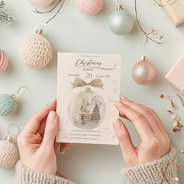 Convites Watercolor House in Snow Globe Christmas (Criador carregado)