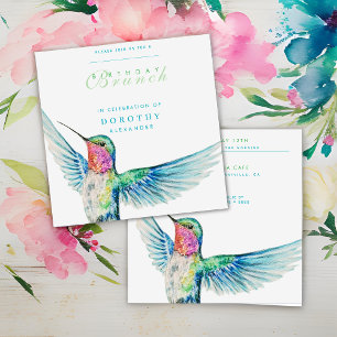 Convites Watercolor Hummingbird ANY Birthday Brunch