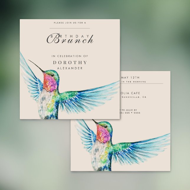 Convites Watercolor Hummingbird ANY Birthday Brunch (Criador carregado)