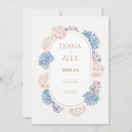 Convites watercolor hydrangea peony salva a data do casamen