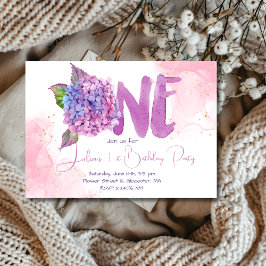 Convites Watercolor hydrangea Primeiro Aniversário