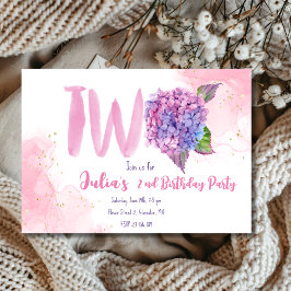 Convites Watercolor hydrangea Segundo Aniversário