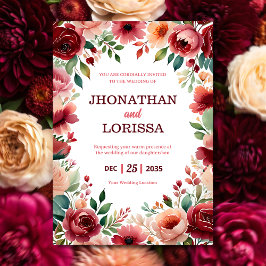 Convites Watercolor Invitation Burgundy Floral