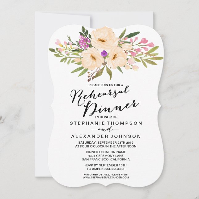 Convites Watercolor Ivory Buquê Anemones (Frente)