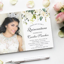 Convites Watercolor Ivory Rosa Quinceanera Foto