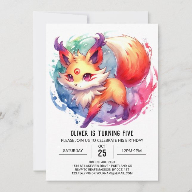 Convites Watercolor Joyful Fox Birthday (Frente)