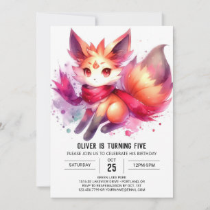 Convites Watercolor Joyful Fox Birthday