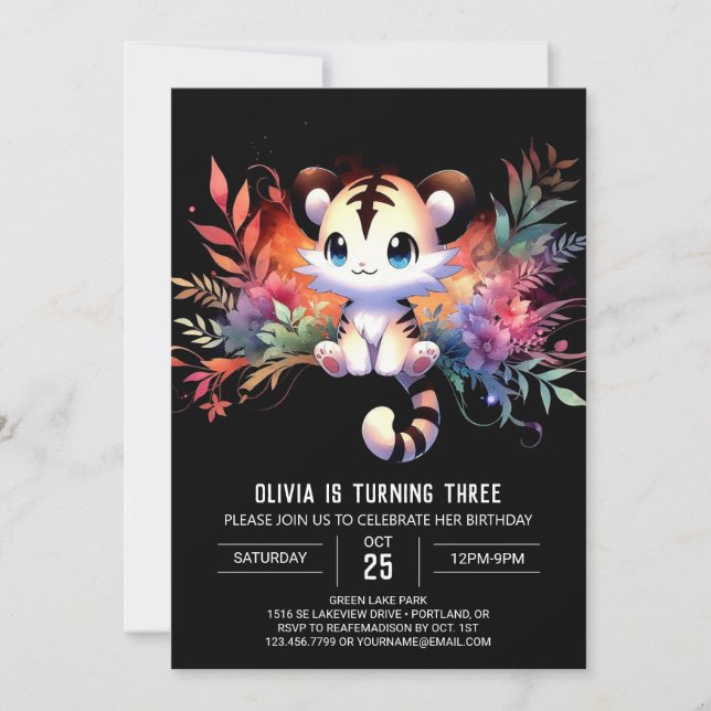 Convites Watercolor Jungle Tiger Birthday (Frente)