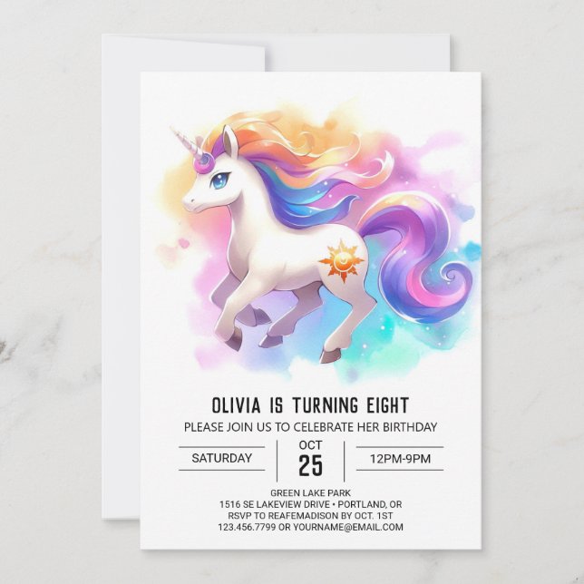 Convites Watercolor Kids Horse Birthday (Frente)