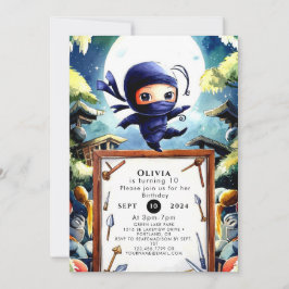 Convites Watercolor Kids Ninja Birthday