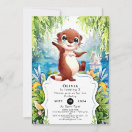 Convites Watercolor Kids Otter Birday