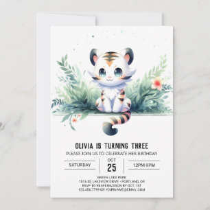 Convites Watercolor Kids Tiger Birthday