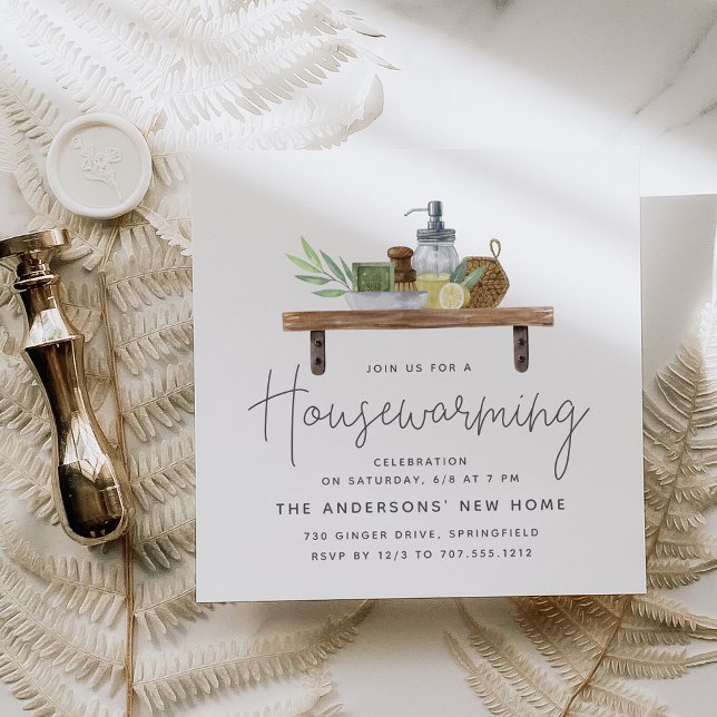 Convites Watercolor Kitchen Shelf Housearming Party (Criador carregado)