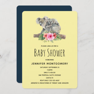 Convites Watercolor Koala Bears Bonita Mãe e Chá de fraldas