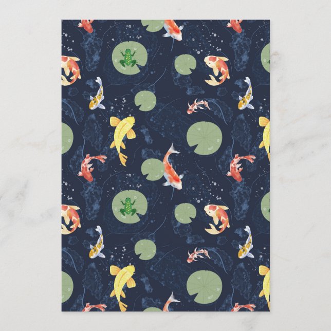 Convites Watercolor Koi Fish Pond Seamless Pattern (Frente)