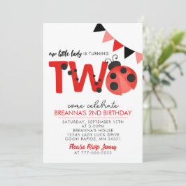 Convites Watercolor Ladybug 2nd Birthday invitation