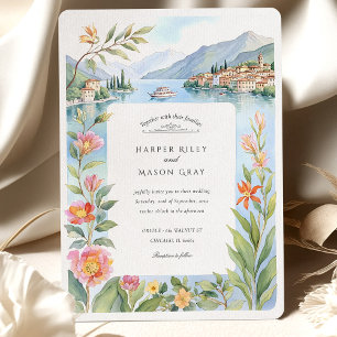 Convites Watercolor Lake Como Casamento Lakeside Italiano