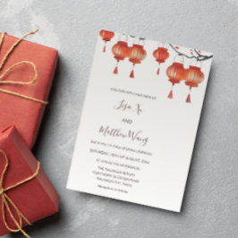 Convites Watercolor Lanterns Chinese Wedding