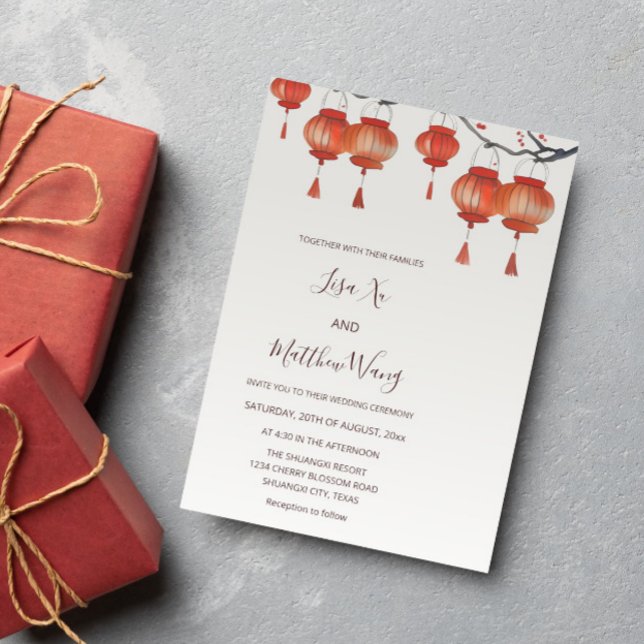 Convites Watercolor Lanterns Chinese Wedding (Criador carregado)