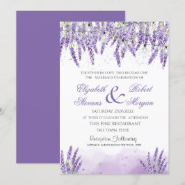 Convites Watercolor Lavander Flowers String Lights Casament