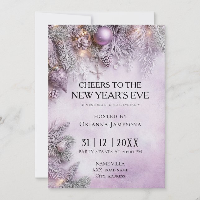 Convites Watercolor lavender New Year's Eve Party  (Frente)