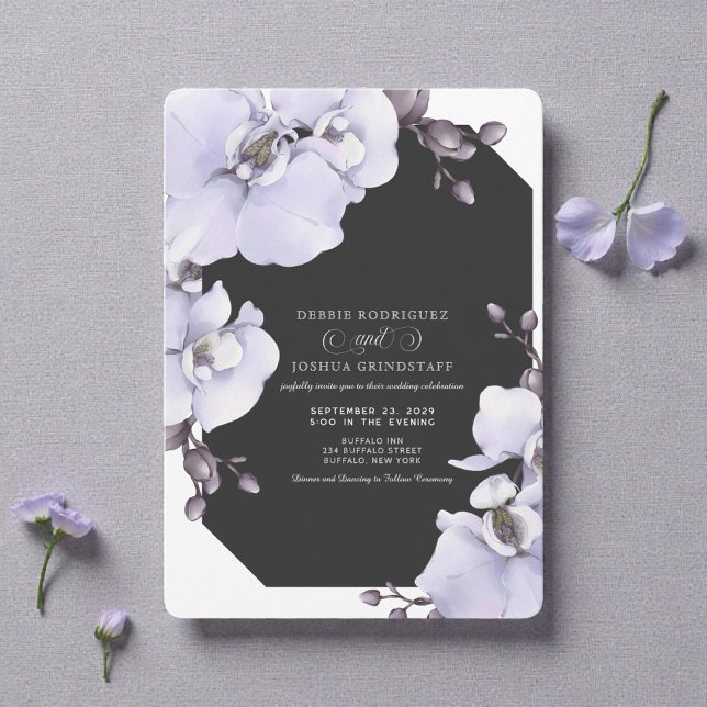 Convites Watercolor Lavender Orchids Wedding Invitation  (Criador carregado)