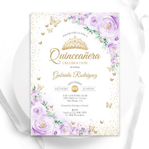 Convites Watercolor Lavender Purple Floral Quinceanera