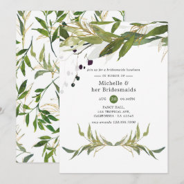 Convites Watercolor Leafy Greenery Bridesmaids Luncheon