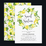 Convites Watercolor Lemon Blossom Wreath Sweet 16 Party<br><div class="desc">Convide familiares e amigos para sua festa de aniversário com este convite personalizável. Este doce convite de festas de dezesseis ilustra aquarelas limões, limões e flores verdes com um padrão de limão correspondente. Este convite aos citros é perfeito para os aniversários de verão. Personalizar, mas adicionar um nome, hora, data,...</div>