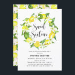 Convites Watercolor Lemon Blossom Wreath Sweet 16 Party<br><div class="desc">Convide familiares e amigos para sua festa de aniversário com este convite personalizável. Este doce convite de festas de dezesseis ilustra aquarelas limões, limões e flores verdes com um padrão de limão correspondente. Este convite aos citros é perfeito para os aniversários de verão. Personalizar, mas adicionar um nome, hora, data,...</div>