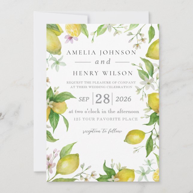 Convites Watercolor Lemon Citrus Fruta Invitation (Frente)