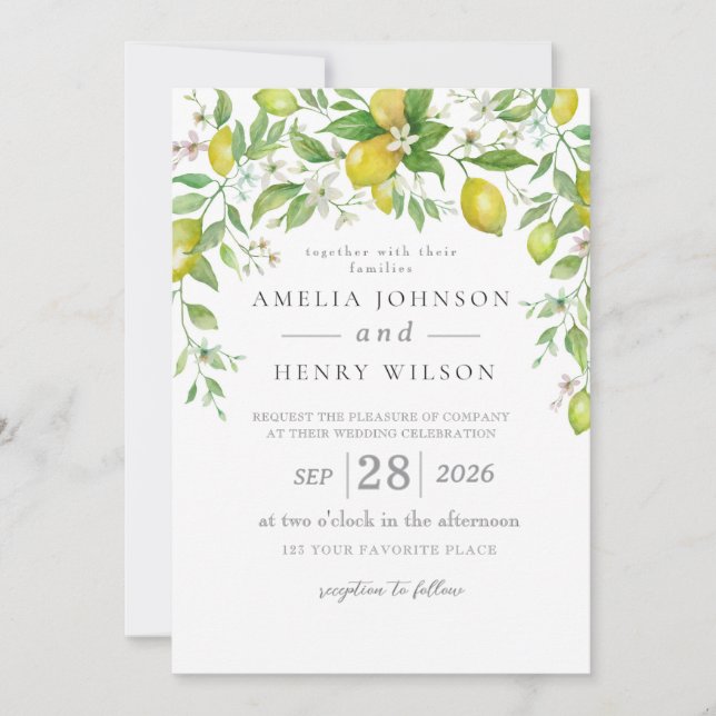 Convites Watercolor Lemon Citrus Fruta Invitation (Frente)