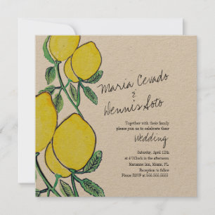 Convites Watercolor Lemon Citrus Script Wedding Kraft