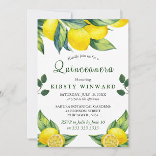 Convites Watercolor Lemon Floral Quinceanera