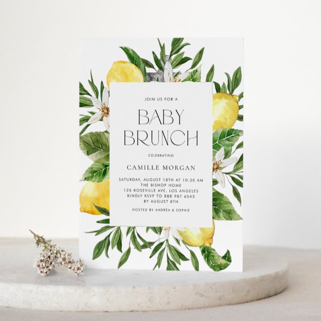 Convites Watercolor Lemon Frame Botanic Baby Brunch (Criador carregado)