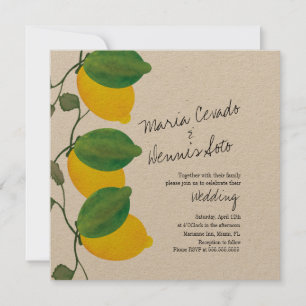 Convites Watercolor Lemon Limão Citrus Script Wedding Kraft