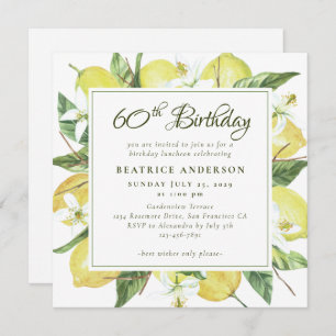Convites Watercolor Lemon Wreath 80 Birthday Brunch