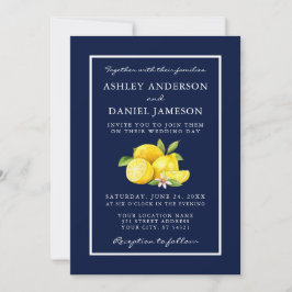 Convites Watercolor Lemons Greenery Blue Weding