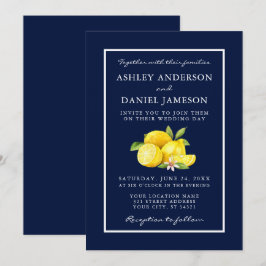 Convites Watercolor Lemons Greenery Blue Weding