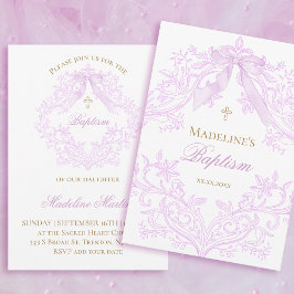 Convites  watercolor lilac bow Baptism