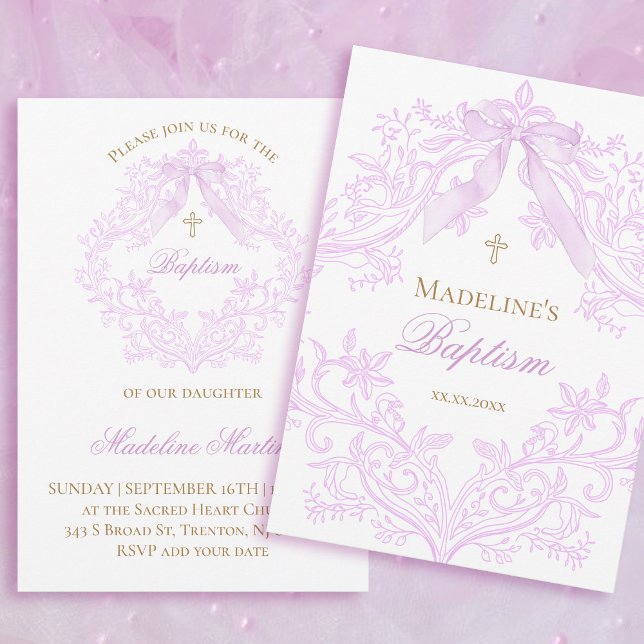 Convites  watercolor lilac bow Baptism (Criador carregado)